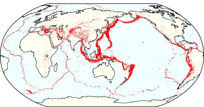 The World Map of the Earthquake (red circle). 1960-2006