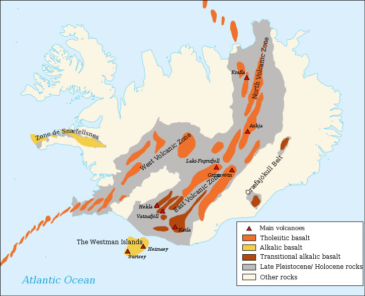 Volcanic system of Iceland Map