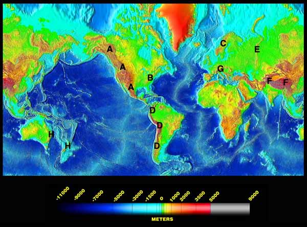 Mountain building. Earth relief map.