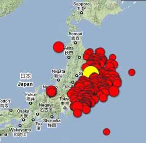 Sendai 2011 Earthquake aftershocks map.