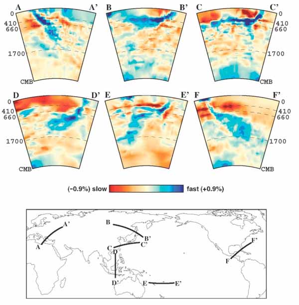 Cross sections in several subduction zone.
